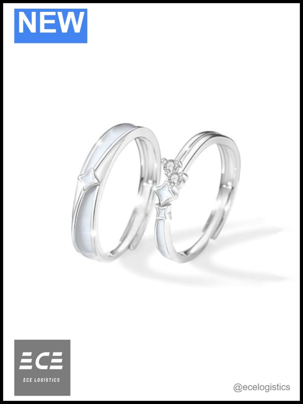 Sterling Silver Glow in the Dark Promise Rings Set of 2 Adjustable Matching